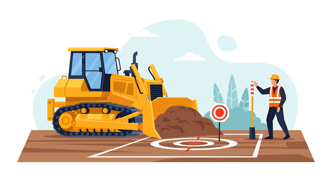 Construction worker operating bulldozer on building site.