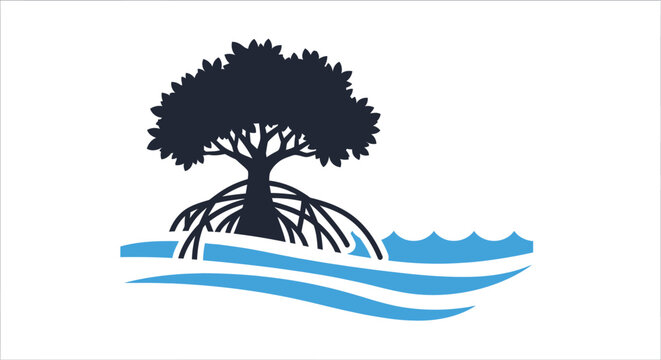 Tree with roots in water logo.