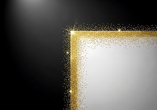 Elegant Gold Glitter Frame on Black Background for Celebrations.