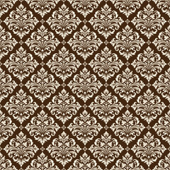 Fototapeta premium Elegant Vintage Damask Seamless Pattern Brown Classic Floral Ornament Background 