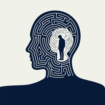 Person trapped in a maze of thoughts and depression