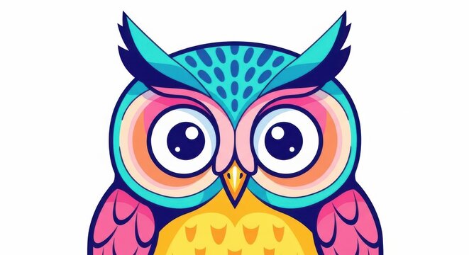 Colorful cartoon owl with big expressive eyes