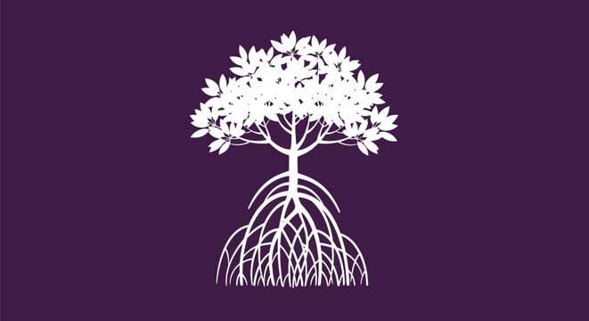 White Tree with Deep Roots Illustration.
