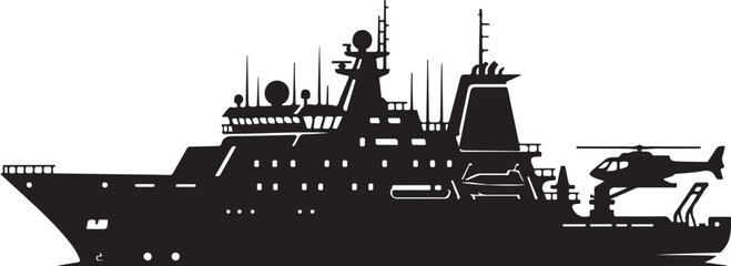 Obraz premium Black ship, naval vessel, warship, military boat, silhouette icon