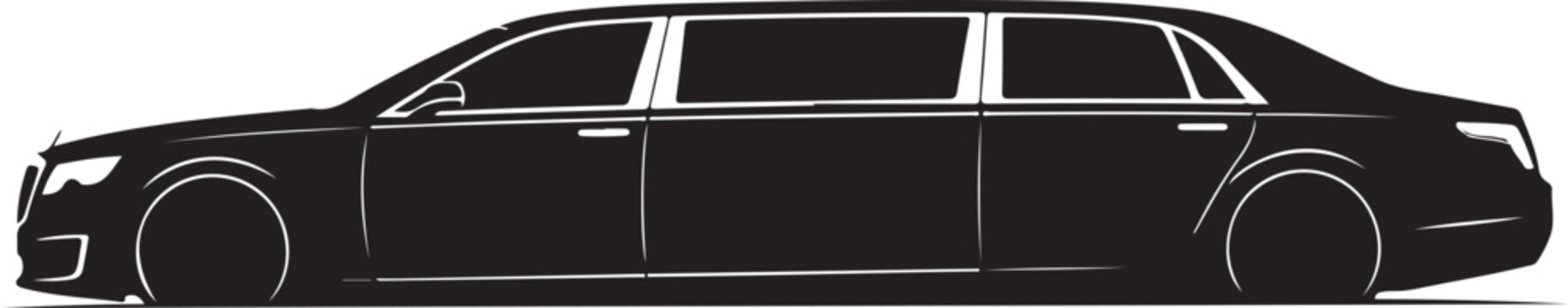 Luxury limousine, black car, vehicle silhouette, transportation icon, limo