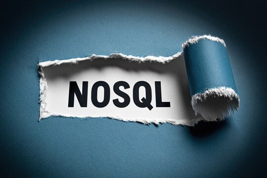 NoSQL database technology concept revealed under torn paper