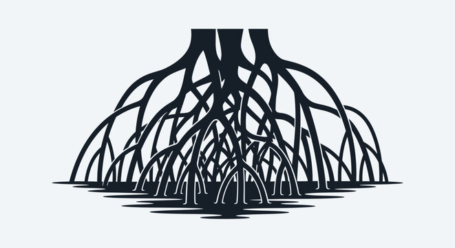 Black Tree Roots Underwater Illustration.