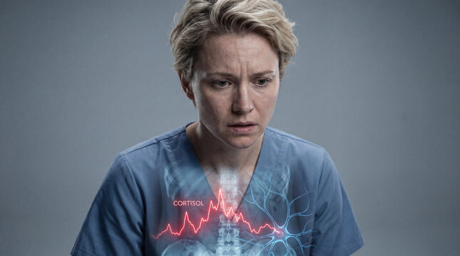 A dedicated healthcare professional embodies compassion and expertise amidst a high-tech medical setting.