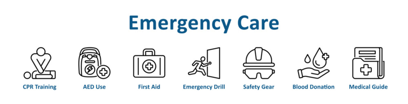 Emergency Care web icon banner with line art style