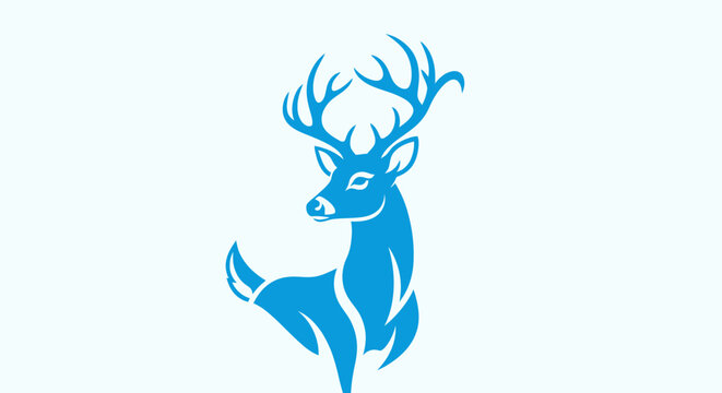 Blue deer silhouette with antlers standing.