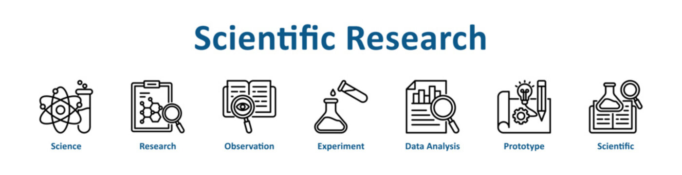 Scientific Research web icon banner with line art style