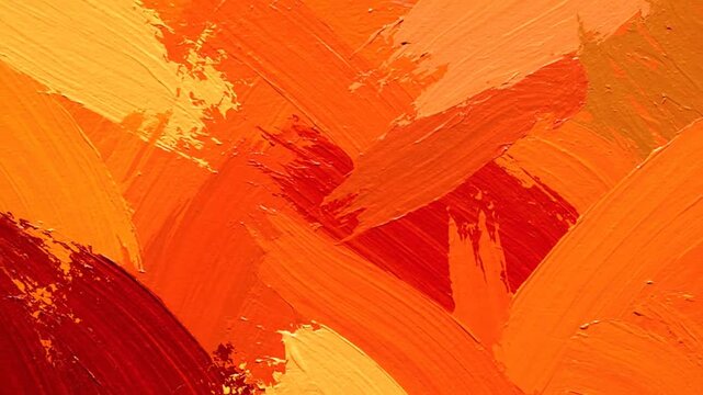 Vibrant orange and red abstract painting with textured brushstrokes