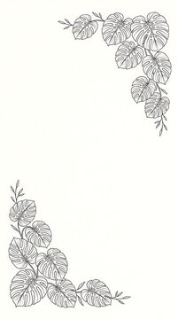 Elegant tropical monstera leaf border for botanical design or background