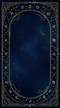 Astrological zodiac circle with celestial stars and night sky background
