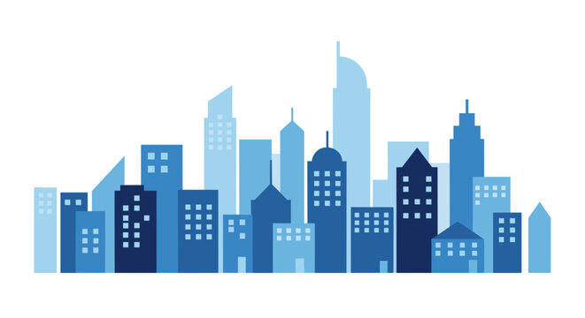 City skyline with tall buildings.