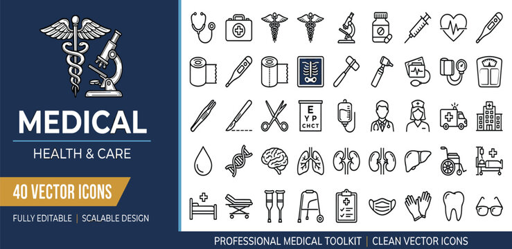 Professional Medical and Healthcare Vector Icons Set - Clean and Scalable Design for Your Projects