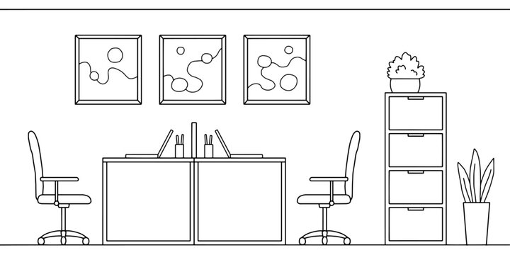 Office graphic black white interior sketch illustration vector 