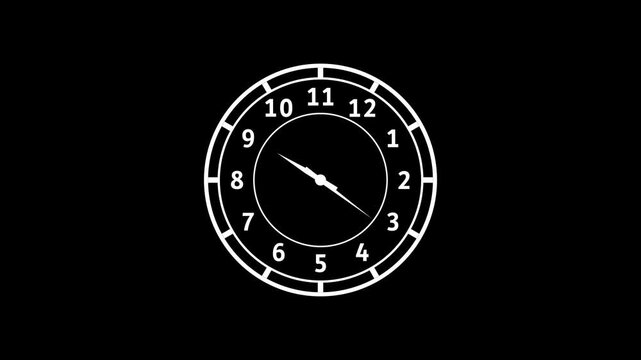 Stylized White Analog Clock Animation on Solid Black Background