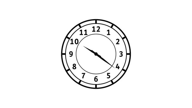 Minimalist Black Analog Clock Design Loop on White Background