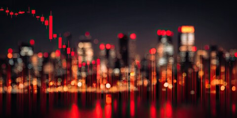 Fototapeta premium Blurry Cityscape at Night with Red Lights and Reflections.