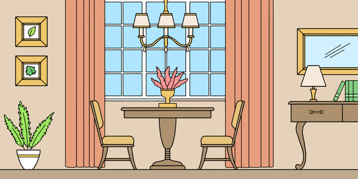 Dining room home interior graphic color sketch illustration vector 