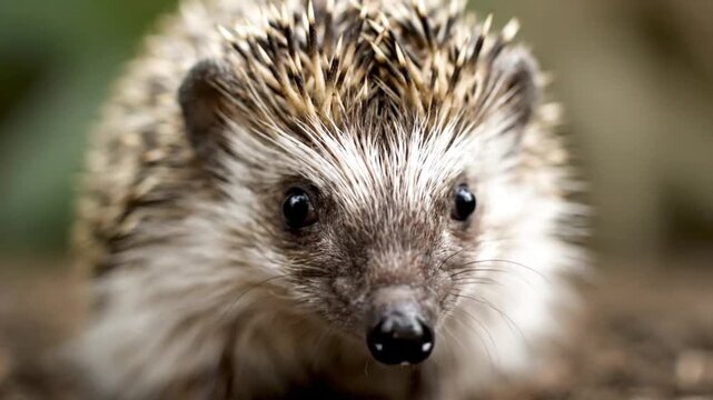 Close-up studio shot of a cute hedgehog with sharp spines and curious eyes looking directly at the viewer, highlighting its unique features