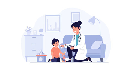 Fototapeta premium Doctor examining child in clinic, pediatric care, healthy childhood, medical checkup