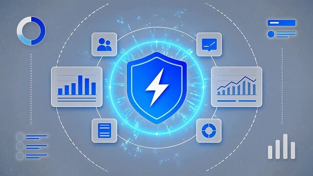 Cybersecurity shield with data icons