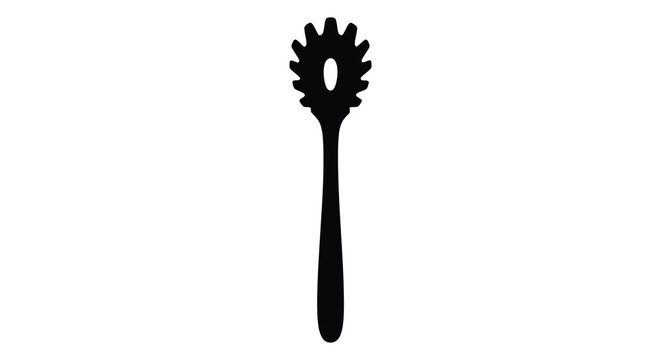 A striking black spaghetti server in profile a minimalist silhouette