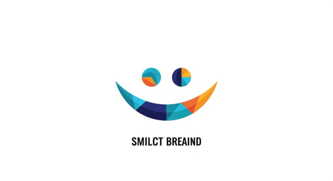 Vibrant smiling face logo with geometric pattern and text on white background
