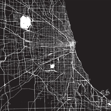 Chicago Illinois Vector Map, Detailed City Street Map Black and White Minimalist Line Art