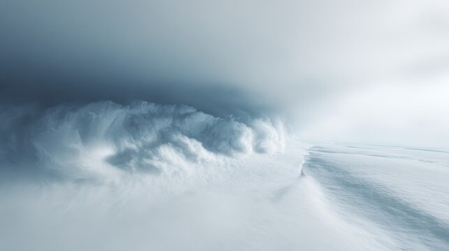 Arctic winter landscape with wind sculpted snowdrifts and frozen terrain beneath a stark blue sky, evoking remote solitude, extreme cold and pristine, desolate beauty