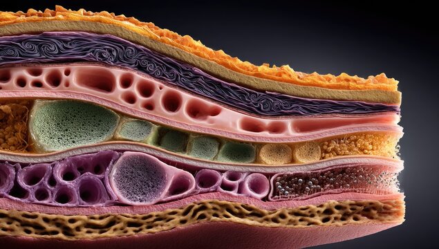 Cross Section of Human Retina Layers Detailed Microscopic View.