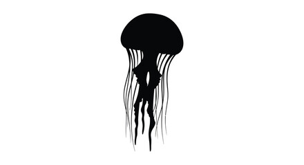 Minimalist depiction of a jellyfish with flowing tentacles a striking silhouette © nhpvect02