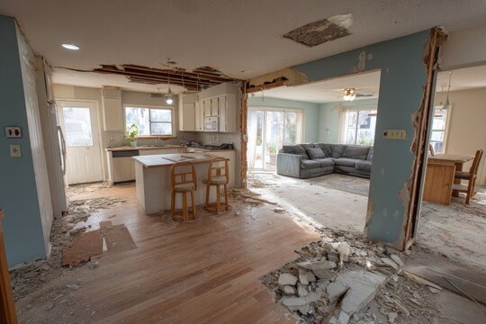 Home Renovation in Progress - Kitchen and Living Area Undergoing Major Remodel.
