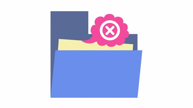 Rejected checkmark on document folder with an error checklist icon flat design in a cartoon animation. File management concept with a validation symbol in the alpha channel.