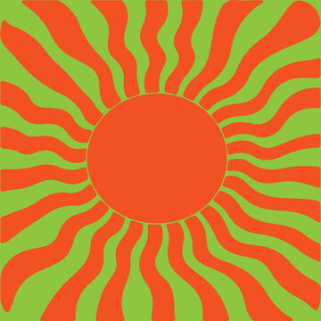 sunbrust Abstract circuses, stripe background design. Stripes sunburst in retro pop art style. Stripes sunburst rotating motion.Radiating Stripes in Orange and green.