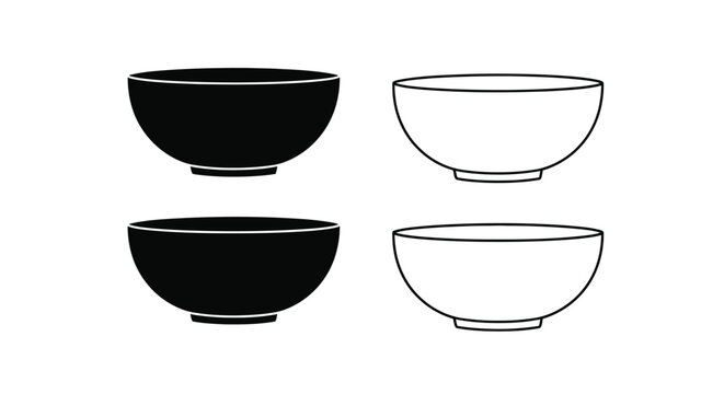 set of bowl silhouettes in black and white