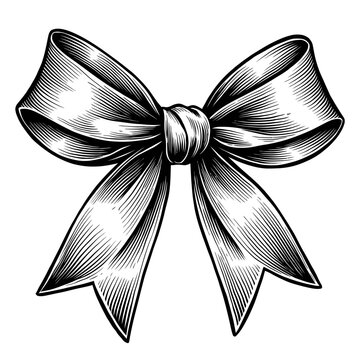 A beautiful black and white illustration of a ribbon bow on a white background for decoration and design