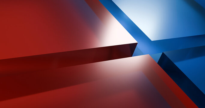 3d render abstract red and blue square glass background