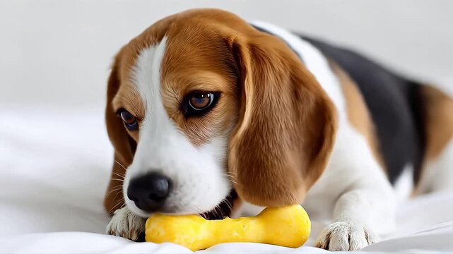 Beagle dog with yellow ball