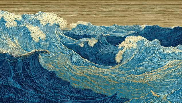 Majestic Ocean Waves Crashing with White Foam Under a Moody Sky.