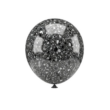 Black glittery heart-shaped balloon with colorful confetti isolated on transparent background