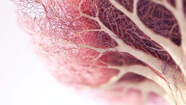 Close-up View of Capillary Network and Blood Vessels in Human Tissue.