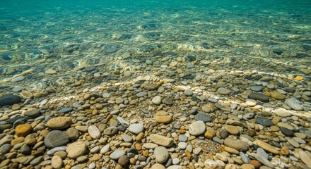 Obraz premium Clear Shallow Turquoise Water Over Smooth Pebble Beach