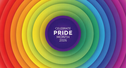 Fototapeta premium Gradient concentric circle background, with rainbow colors. It represents inclusivity, celebration and Pride Month. Text space in center