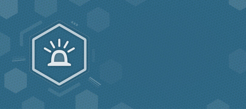 Abstract technology background with a notification alarm icon inside a hexagon, representing system alerts, security warnings, or digital emergency updates.