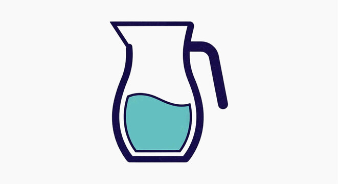 A blue and white illustration of a water pitcher filled with a liquid, perfect for representing hydration, beverages, or refreshing drinks