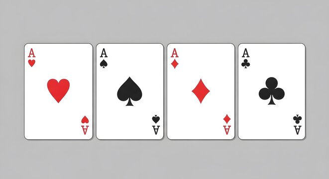 Four aces playing cards displayed in a row hearts spades diamonds and clubs