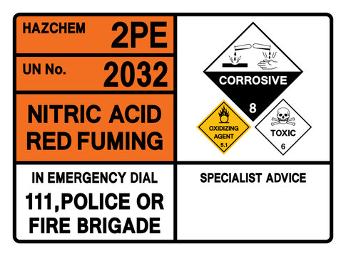 Nitric Acid Red Fuming UN 2032 Symbol Sign, Vector Illustration, Isolate On White Background, Label.EPS10